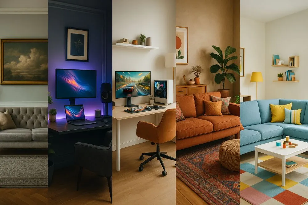 Frau mit abwehrender Geste, ernstes, aber ruhiges Gesicht, Indoor