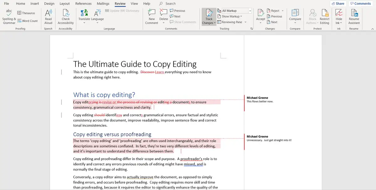 resume with editing marks or corrections