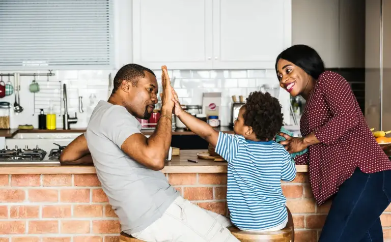 family saving electricity at home night routine