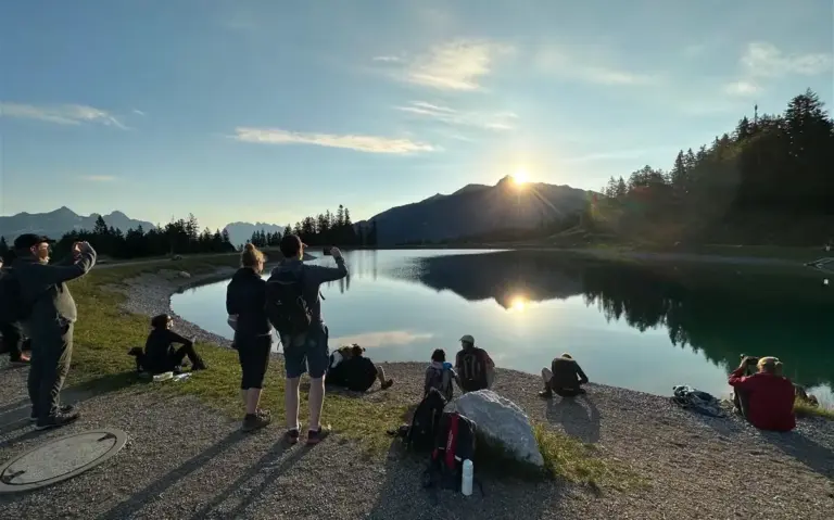 happy energetic people walking outdoor germany sunrise