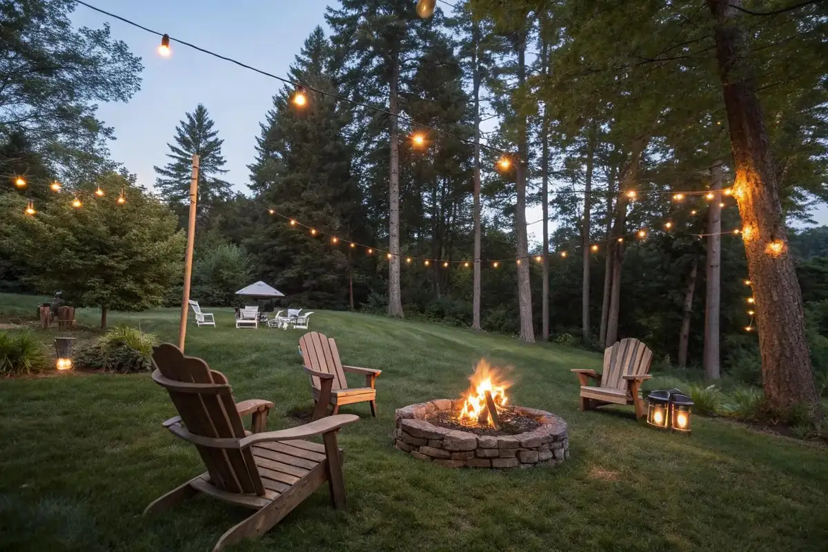 garden glamping setup cozy outdoor lights evening