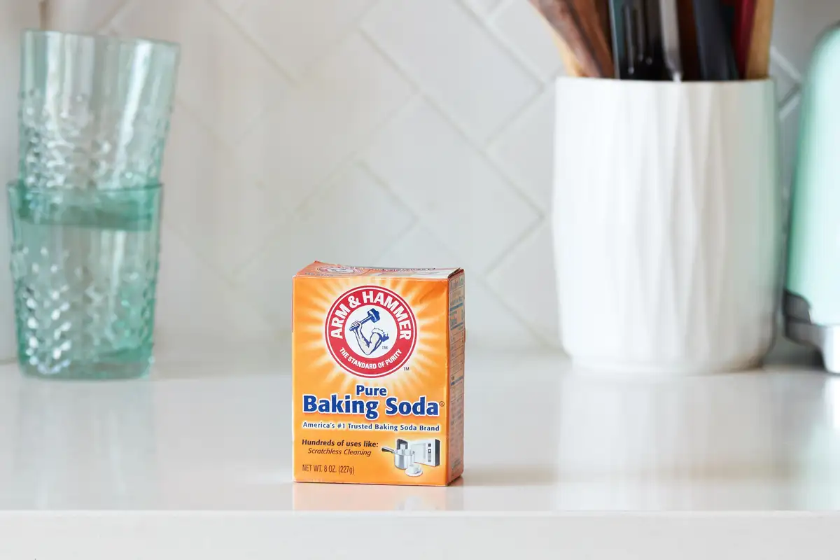 open baking soda box in fridge deodorizer